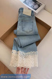 High Waist Lace Embroidery Ankle Slim Stretch Jeans Pants