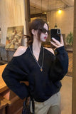 Long Sleeve Sexy Off Shoulder Halter Neck Sweatshirt