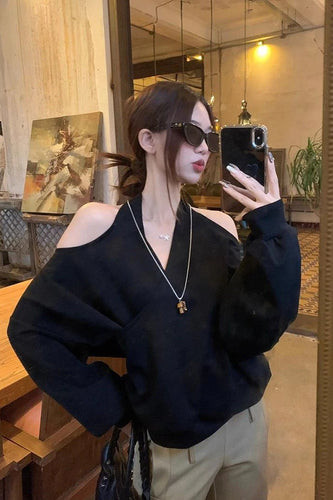 Long Sleeve Sexy Off Shoulder Halter Neck Sweatshirt