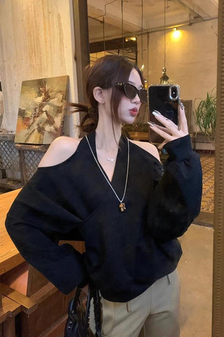 Long Sleeve Sexy Off Shoulder Halter Neck Sweatshirt