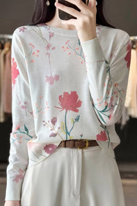 Long Sleeve Flower Pattern Silk Shirts
