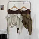 Off Shoulder Elegant Striped Blouse Shirts