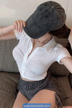Sexy Turn Down Collar Cropped Slim Shirts