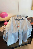 Long Sleeve Colorful Buttons Striped Denim Blouse Shirt