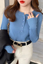 Long Sleeve O-Neck Button Knitted Slim Sweater