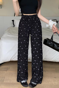 High Waist Cute Little Bow Pattern Long Pants