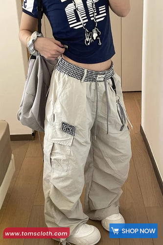 Elastic Plaid Waist Cargo Pockets Sweatpants