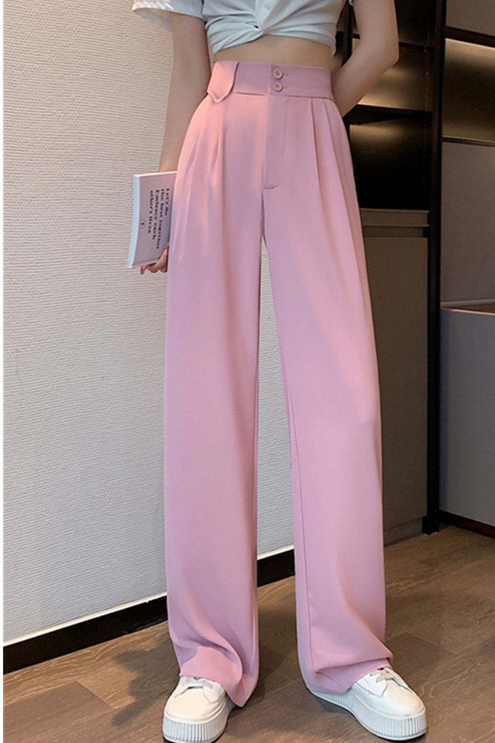 High Waist Wide Leg Zip Elegant Office Pants – Tomscloth