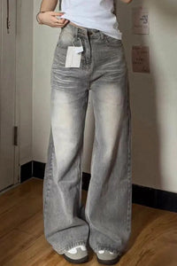 Retro Grey Washed Long Jeans Pants