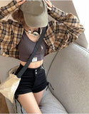 Retro Batwing Sleeve Cropped Plaid Shirts