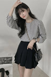 Three Quarter Sleeve Plaid Blouse Shirts