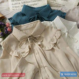 Long Sleeve Drawstring Collar Elegant Office Blouse Shirt