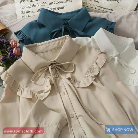 Long Sleeve Drawstring Collar Elegant Office Blouse Shirt