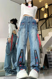 High Waist Zipper Stars Pattern Jeans Pants