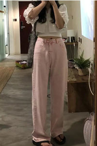 High Waist Casual Pink Jeans Pants