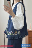 Sleeveless Garden Embroidered Denim Vest Sweater
