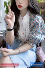 Loose Puff Sleeve Floral Pattern Elegant Blouse Shirt