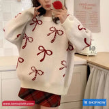 Long Sleeve Cute Bow Pattern O-Neck Sweater