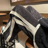 Loose Two Bar Striped Long Corduroy Pants