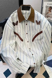 Long Sleeve Butterfly Embroidered Striped Blouse Shirts
