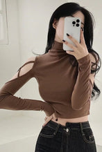 Long Sleeve Hollow Out Turtleneck Open Shirt