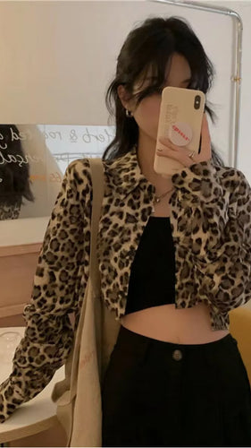 Long Sleeve Leopard Pattern Cropped Thin Cardigan