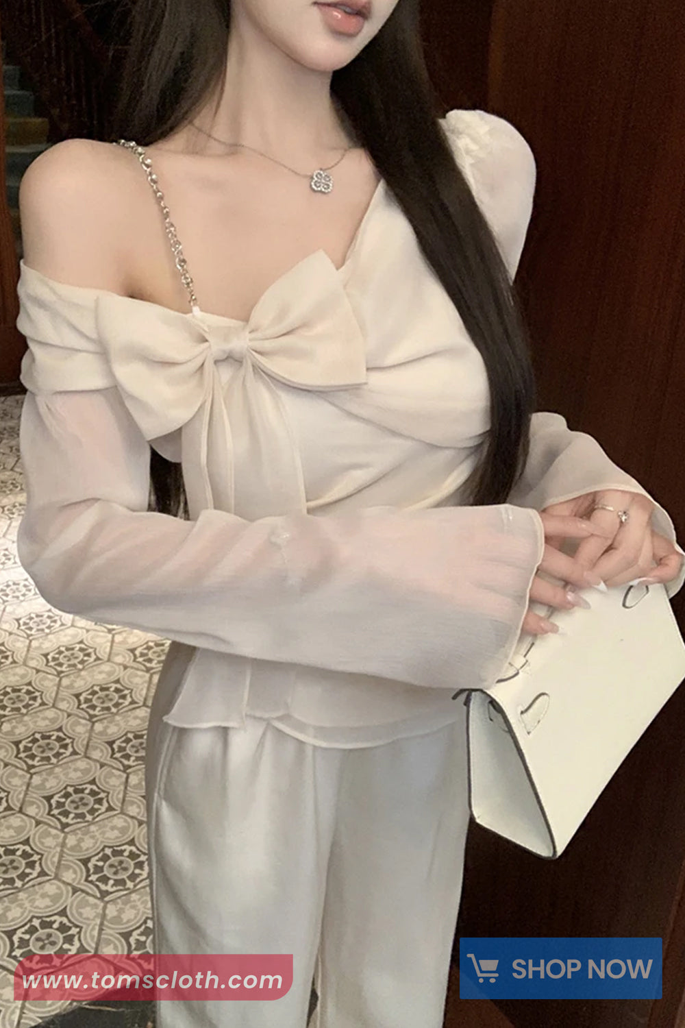 3D Bow Flare Sleeve Elegant Blouse Shirt