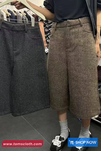 High Waist Knee Length Faux Fur Loose Pants