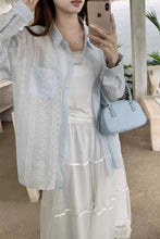 Long Sleeve Retro Pattern See Through Blouse Shirts