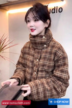 Stand Neck Vintage Plaid Pattern Winter Thick Coat Jacket