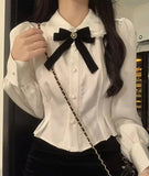 Long Sleeve Cute Bow Lace Blouse Shirt