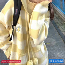 Long Sleeve Puppy Embroidered Striped Hooded Sweater
