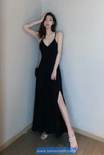 Sexy V-Neck Backless Retro Long Black Dress