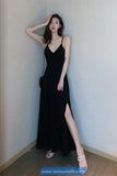 Sexy V-Neck Backless Retro Long Black Dress