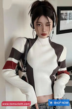 Long Sleeve Striped Patchwork Turtleneck Slim Sweater