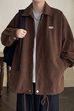 Loose Drawstring Zipper Corduroy Jacket