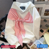 Long Sleeve Cute Bow Plaid Hooded Sweater