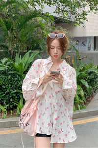 Long Sleeve Pink Floral Sweet Blouse Shirt