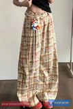 Loose Retro Plaid Stars Pattern Wide Leg Pants