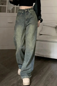 High Waist Vintage Washed Long Jeans Pants