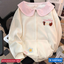 Long Sleeve Cute Plaid Peter Pan Collar Zipper Sweatshirt