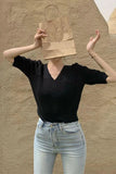 V-Neck Thin Knitted Hollow Out Shirts