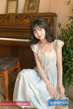 Long Retro Elegant Sweet Lace Patchwork Blue Dress