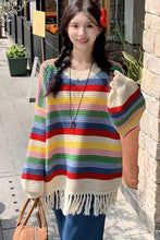 O-Neck Rainbow Striped Tassel Sweater