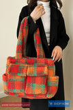 Retro Fluffy Plaid Style Women Tote Bag