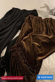 Loose Vintage Ruffles Wide Leg Velvet Pants