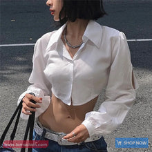Sexy Puff Sleeve Hollow Out Cropped Blouse Shirt