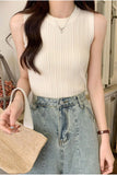 Sleeveless Knitted Tank Cropped Tops