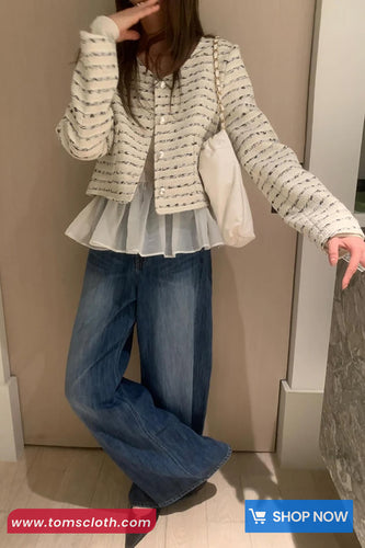 Long Sleeve Elegant Striped Tweed Jacket