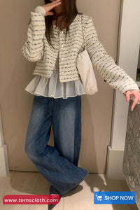 Long Sleeve Elegant Striped Tweed Jacket